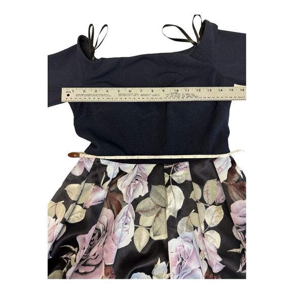 Floral Fit and Flare Dress navy Top Pink Rose Print Party Cocktail - Picture 11 of 12